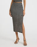 Express Women's Crochet Striped High Waisted Midi Skirt in Pitch Black
