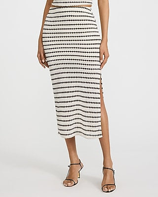Express Women's Crochet Striped High Waisted Midi Skirt in Neutral Small