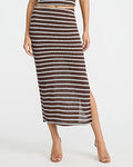 Express Women's Crochet Striped High Waisted Midi Skirt in Chocolate Truffle