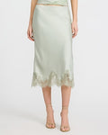Express Women's Satin Lace Midi Slip Skirt in Sage