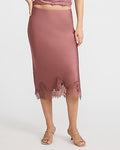 Express Women's Satin Lace Midi Slip Skirt in Pink Small