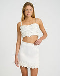 Express Women's 3D Floral Trim High Waisted Micro Mini Skirt in Ivory