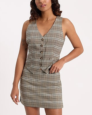 Express Women's Editor Plaid Super High Waisted Mini Skort in Print