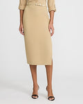 Express Women's Editor Signature Stretch Super High Waisted Belted Midi Skirt in Tan