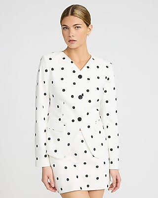 Express Women's Editor Polka Dot Stretch Cotton Super High Waisted Mini Skort in B&w Print