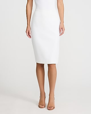 Express Women's Studio Stretch Twill High Waisted Midi Skirt in White