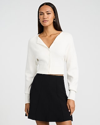 Express Women's Studio Stretch Twill Super High Waisted Seamed Pleated Mini Skirt in Pitch Black