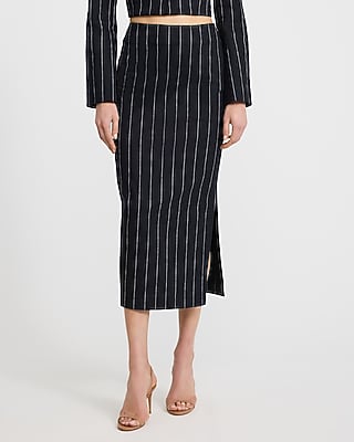 Express Women's Linen-Blend Striped Super High Waisted Column Midi Skirt 0