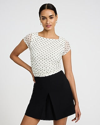 Express Women's Studio Stretch Twill Super High Waisted Single Pleated Mini Skirt in Pitch Black