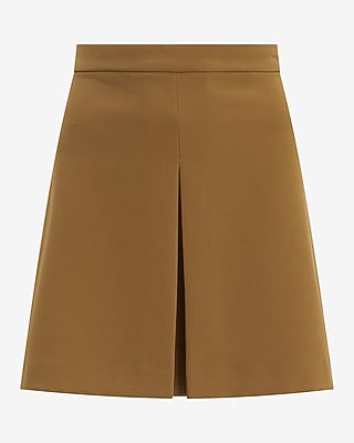 Express Women's Studio Stretch Twill Super High Waisted Single Pleated Mini Skirt in Brown Small