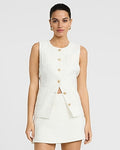 Express Women's Tweed Editor Super High Waisted Mini Skort in Ivory