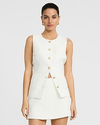Express Women's Tweed Editor Super High Waisted Mini Skort in Ivory