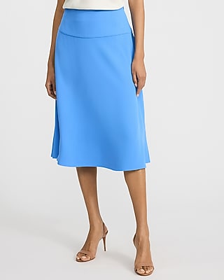 Express Women's Luxe Stretch High Waisted Midi Skirt in Blue Small