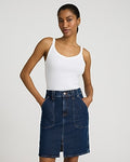 Express Women's High Waisted Dark Wash Patch Pocket Mini Denim Skirt in Blue 0