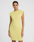 Express Women's Textured Boat Neck Cap Sleeve Mini Dress in Chartreuse