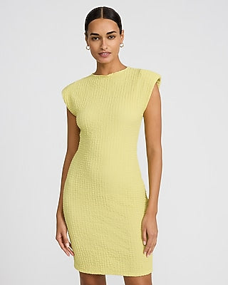 Express Women's Textured Boat Neck Cap Sleeve Mini Dress in Chartreuse