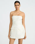 Express Women's Floral Jacquard Strapless Micro Mini Dress in White Small