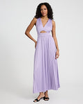 Express Women's Satin Pleated V-Neck Sleeveless Cutout Maxi Dress With Pockets in Light Purple