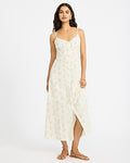 Express Women's Floral Linen-Blend V-Neck Button Front Midi Dress in Ivory
