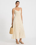 Express Women's Floral Linen-Blend V-Neck Button Front Midi Dress in Neutral Small