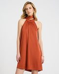 Express Women's Satin Halter Scarf Neck Mini Dress in Rust
