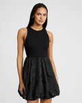 Express Women's Mixed Media Bubble Hem Mini Dress in Pitch Black