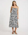 Express Women's Printed Square Neck Bow Front Smocked Back Midi Dress Small
