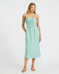 Express Women's Striped Elastic Waist Sleeveless Midi Dress With Pockets in Green Small