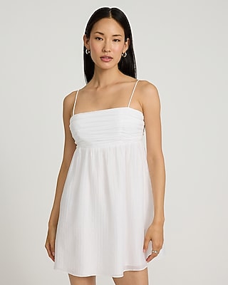 Express Women's Textured Square Neck Sleeveless Mini Fit And Flare Dress in White