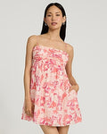 Express Women's Floral Textured Square Neck Sleeveless Mini Fit And Flare Dress With Pockets in Pink Print