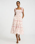 Express Women's Printed Smocked Tie Strap Tiered Ruffle Midi Dress With Pockets Small