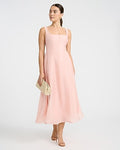 Express Women's Organza Square Neck Seamed Smocked Back Midi Dress in Rosewater
