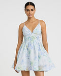 Express Women's Floral V-Neck Sleeveless Smocked Back Mini Dress Small