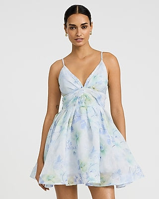 Express Women's Floral V-Neck Sleeveless Smocked Back Mini Dress Small