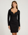Express Women's Denim Sweetheart Long Sleeve Seamed Mini Dress in Pitch Black