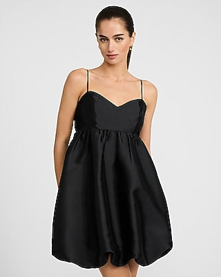Express Women's Satin Sweetheart Sleeveless Bubble Mini Dress With Pockets in Black Small