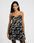 Express Women's Metallic Printed Sweetheart Sleeveless Bubble Hem Mini Dress in Black Small