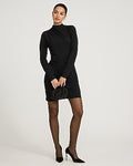 Express Women's Mock Neck Long Sleeve Draped Mini Dress in Pitch Black