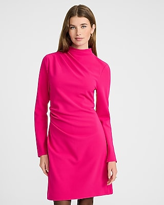 Express Women's Mock Neck Long Sleeve Draped Mini Dress in Pink Small