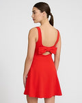 Express Women's Square Neck Sleeveless Bow Mini Dress in Vibrant Red