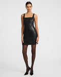 Express Women's Faux Leather Square Neck Sleeveless Seamed Mini Dress in Pitch Black