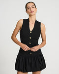 Express Women's V-Neck Novelty Button Mini Bubble Dress in Pitch Black