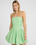 Express Women's Poplin Strapless Drop Waist Bubble Hem Mini Dress With Pockets in Mint