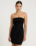 Express Women's Summer-Blend Linen Fold Over Strapless Mini Tube Dress in Black Small