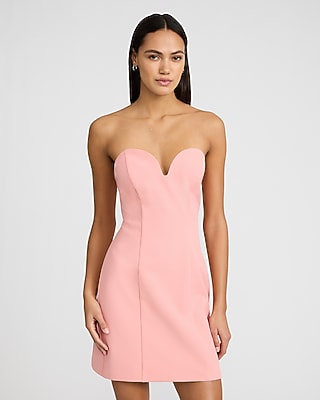 Express Women's Strapless Sweetheart V-Bar Mini Dress in Pink Small