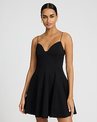 Express Women's Poplin V-Neck Sleeveless Seamed Mini Dress With Pockets in Pitch Black