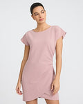Express Women's Crepe Crew Neck Ruched Wrap Mini Dress in Pink Small