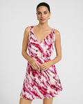 Express Women's Satin Textured Printed V-Neck Cutout Mini Dress With Pockets in Pink Print
