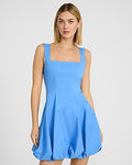 Express Women's Square Neck Sleeveless Bubble Mini Dress With Pockets in Blue Small