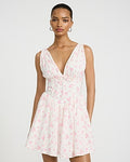 Express Women's Floral V-Neck Sleeveless Corset Mini Dress in Red Print